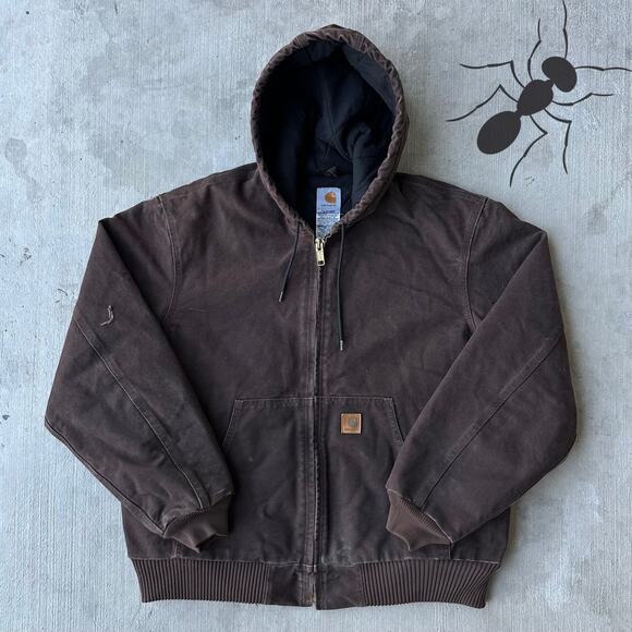 Vintage Y2K Carhartt J130 DKB brown hooded work wear jacket - Picture 1 of 9